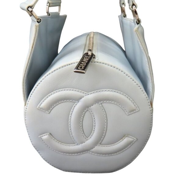 Authentic CHANEL CC Chocolate Bar Quilted Leather Bowler Shoulder Bag Purse Blue - Picture 11 of 15